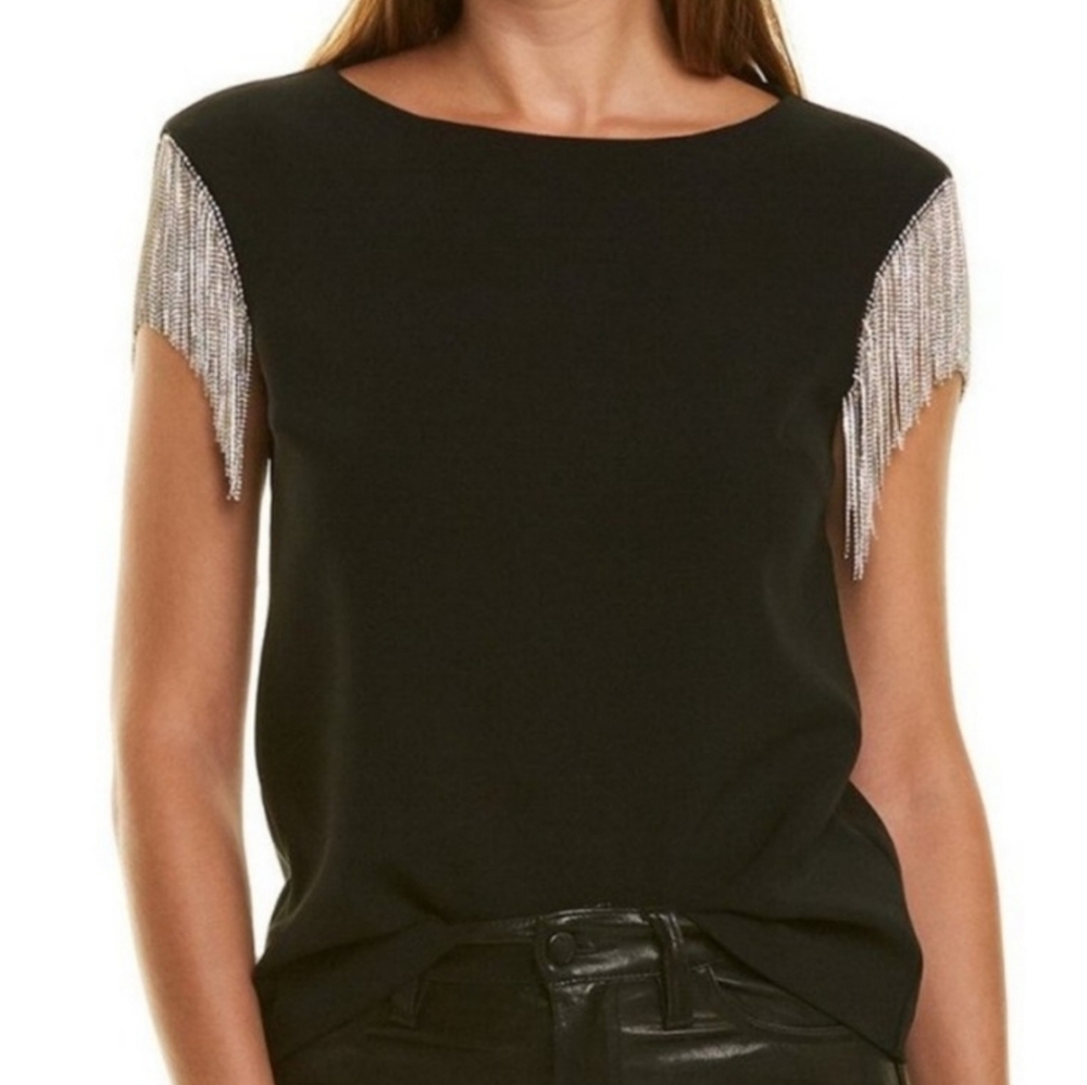 Trina Turk | Alinda Rhinestone Fringe Sleeve Top Size: Small